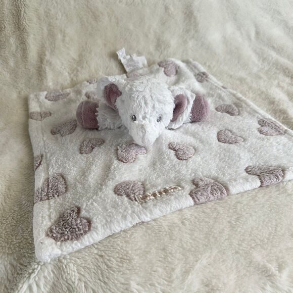Blankets and Beyond Elephant Baby Security Blanket Lovey Plush Pink Hearts - Picture 1 of 6